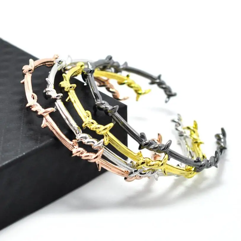 

Mens Twist Thorns Cuff Bangles Vintage Braiding Men Wire Cable Open Bracelet Pulsera Gold Mujer Female Cool Designs Dropshipping