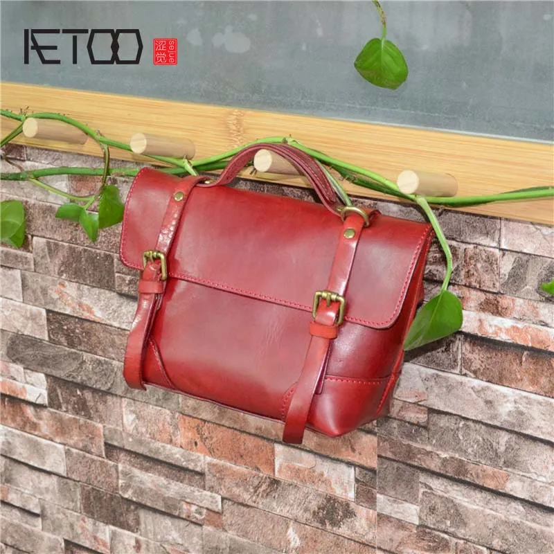 

AETOO Light retro new female package vegetable eucalyptus paste handbag hand-colored portable Messenger bag