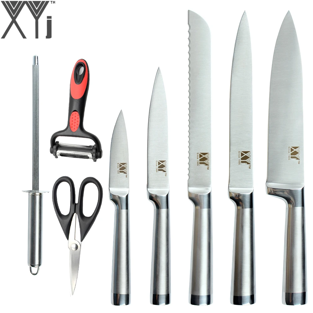 Billige Neue Ankunft XYJ Edelstahl Messer 8 Stücke Set Spitzer Bar + Multifunktions Peeler + Schere + 8 \