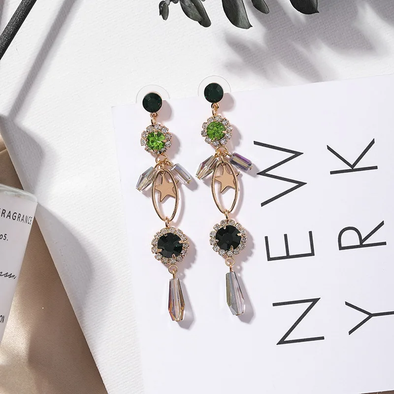 Luxury Korean Cute Star Crystal Dangle Earrings for Women Elegant