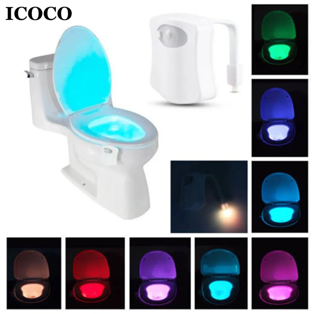 ICOCO 8 Color Smart Human Induction Motion Sensor Toilet LED Night Light Emergency Lamp for Home Barthroom Drop Shipping
