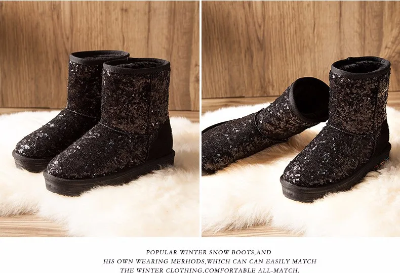 Известной марки, женские блестящие зимние сапоги новые дизайнерские ботильоны с декоративным украшением; обувь на меху; botas mujer натуральная кожа, на платформе, зимние ботинки