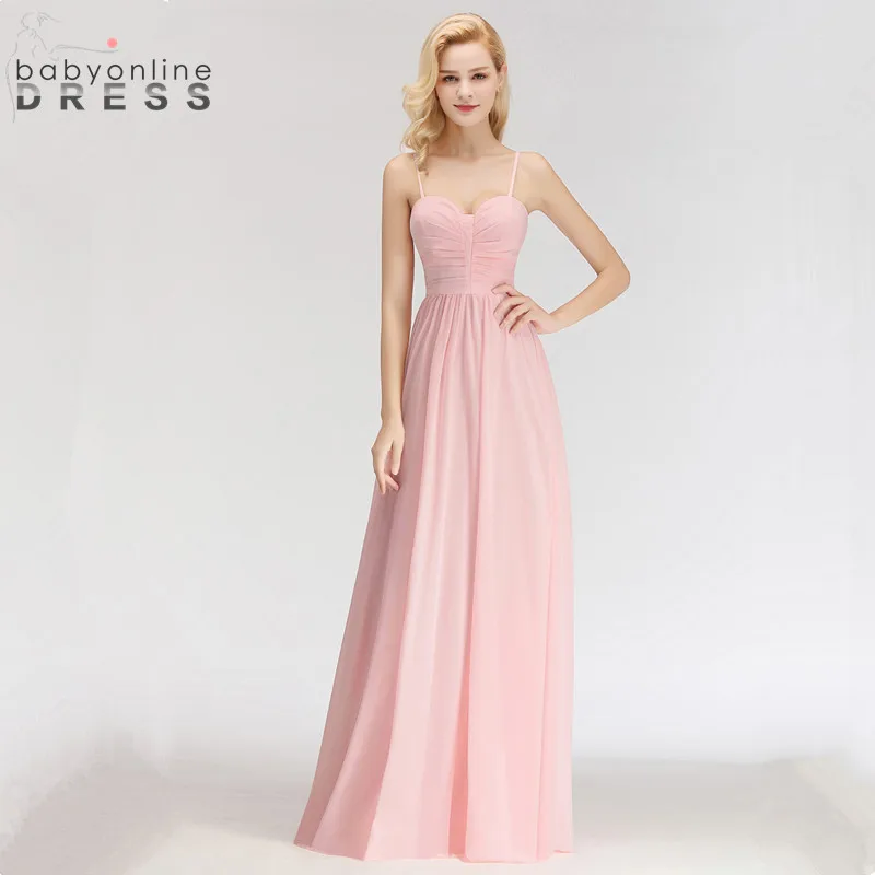 

2019 Summer Spaghetti Straps Chiffon Long Evening Dress Sexy Backless Sweetheart Neck Draped Pink Evening Party Dresses