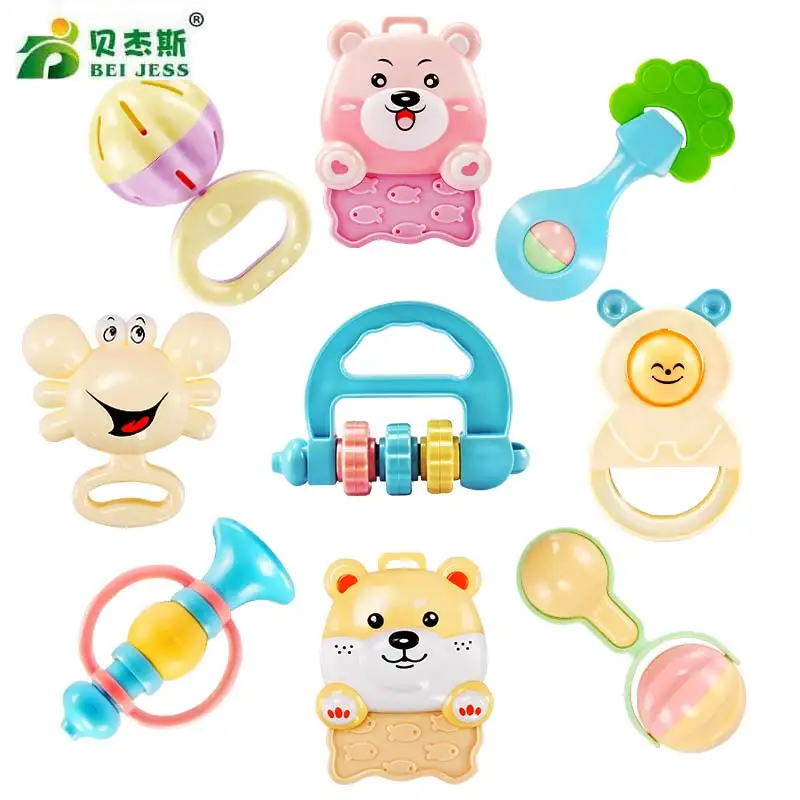 

BEI JESS 12Pcs Bed Animal HandBells 0-12 Months Baby Rattle Toys Mobile Teether Early education Toy For Newborn Gifts
