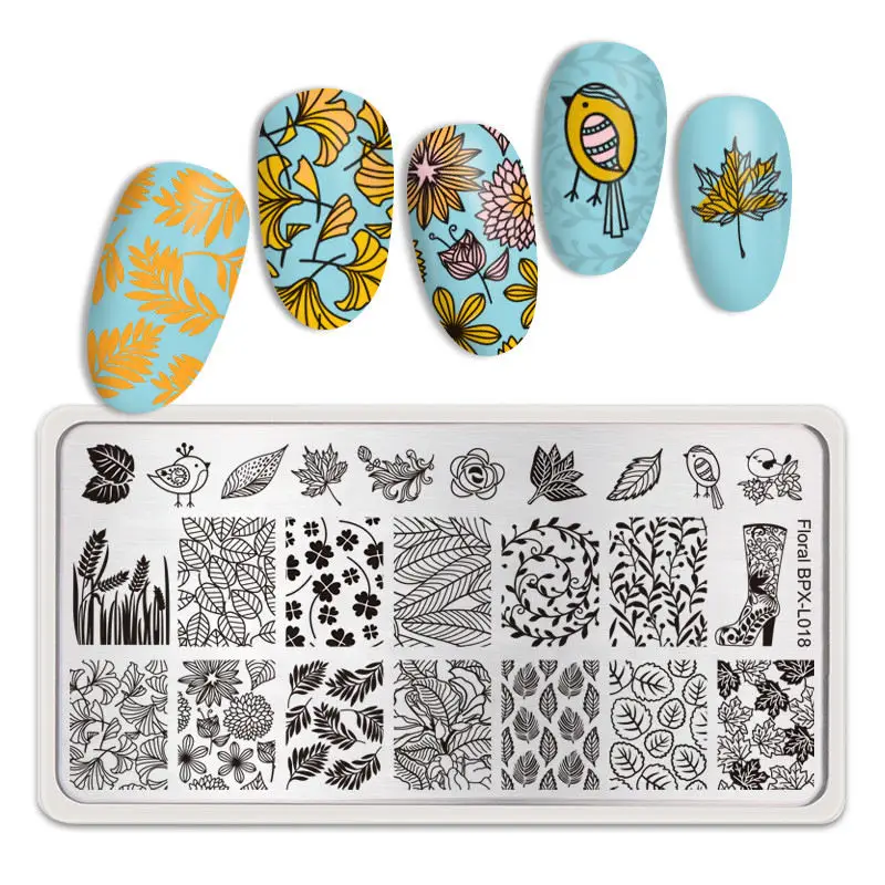 BORN PRETTY французский стиль прямоугольная пластина для штамповки ногтей из нержавеющей стали Цветы для дизайна ногтей изображения DIY пластины инструменты - Color: BPX-L018