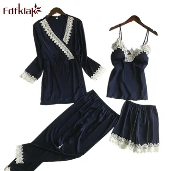 

Lingerie 2019 Home Clothes For Women Sleep Pijamas Sexy Mujer 4 Piece Pajama Set Pyjama Femme Spring Summer Night Suit Fdfklak