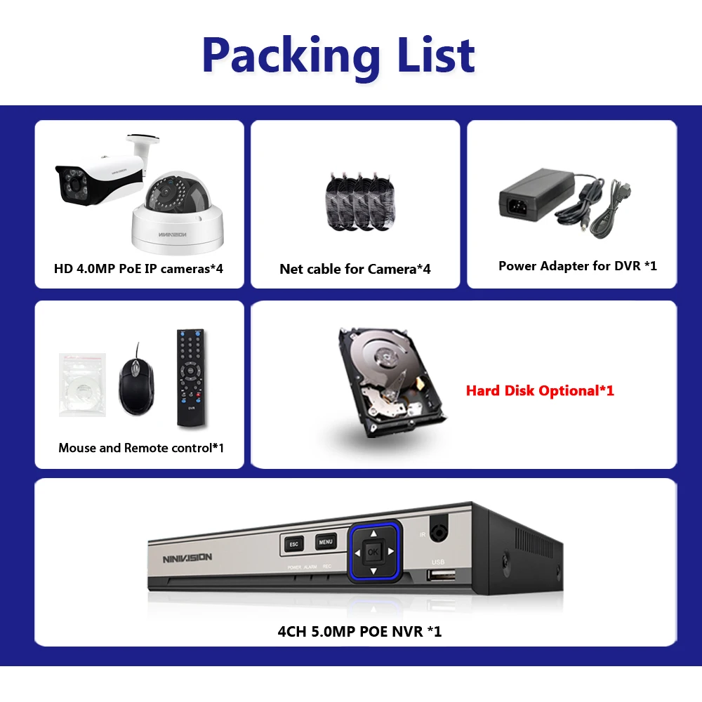 HD 4CH 5MP 1080P HDMI 48V POE NVR CCTV камера система наружного наблюдения 4.0MP IP P2P