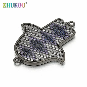 

29*22mm Handmade Brass Cubic Zirconia Hamasa Hand Charms Connectors DIY Jewelry Bracelet Necklace Making, Model: VS87