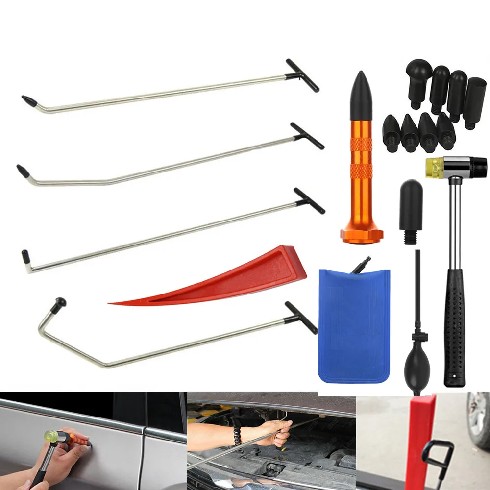 

PDR Hook Tools Push Rod Black Car Crowbar Paintless Dent Repair Tools Kits Ding Hail removal set repair hammer tools pum wedge