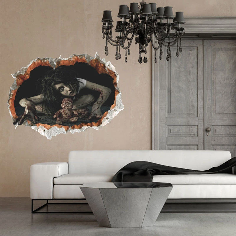 2018 NewStyle 60x45cm DIY Halloween Decoration Smashed Broken Wall Decal Home Party Bar Decor