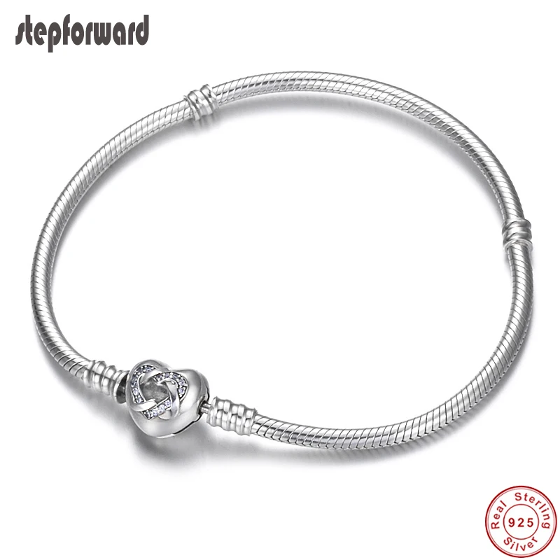 Классическая любовь семейная тема 925 пробы Серебряное Сердце застежка браслет с подвеской змейка цепь подходит DIY бренд браслеты для женщин ювелирные изделия