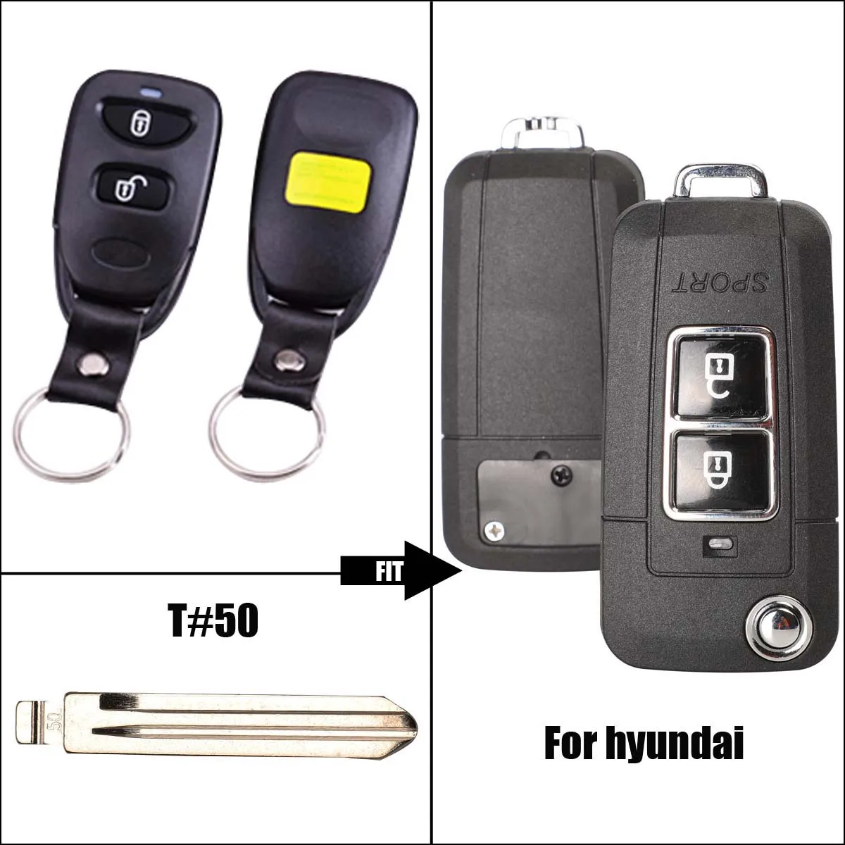 

Jingyuqin 2/3Button Flip Remote Key Shell Refit For Hyundai Old Elantra 2003 Tucson Santa Fe/NF Eagle Terracan No Battery Holder