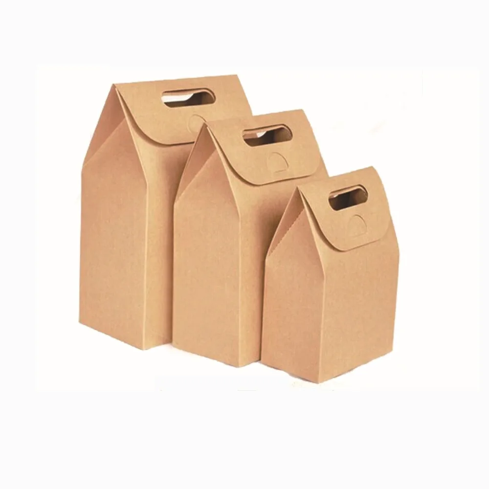 10pcs/lot Kraft paper cake paper bags box with Handle food packaging