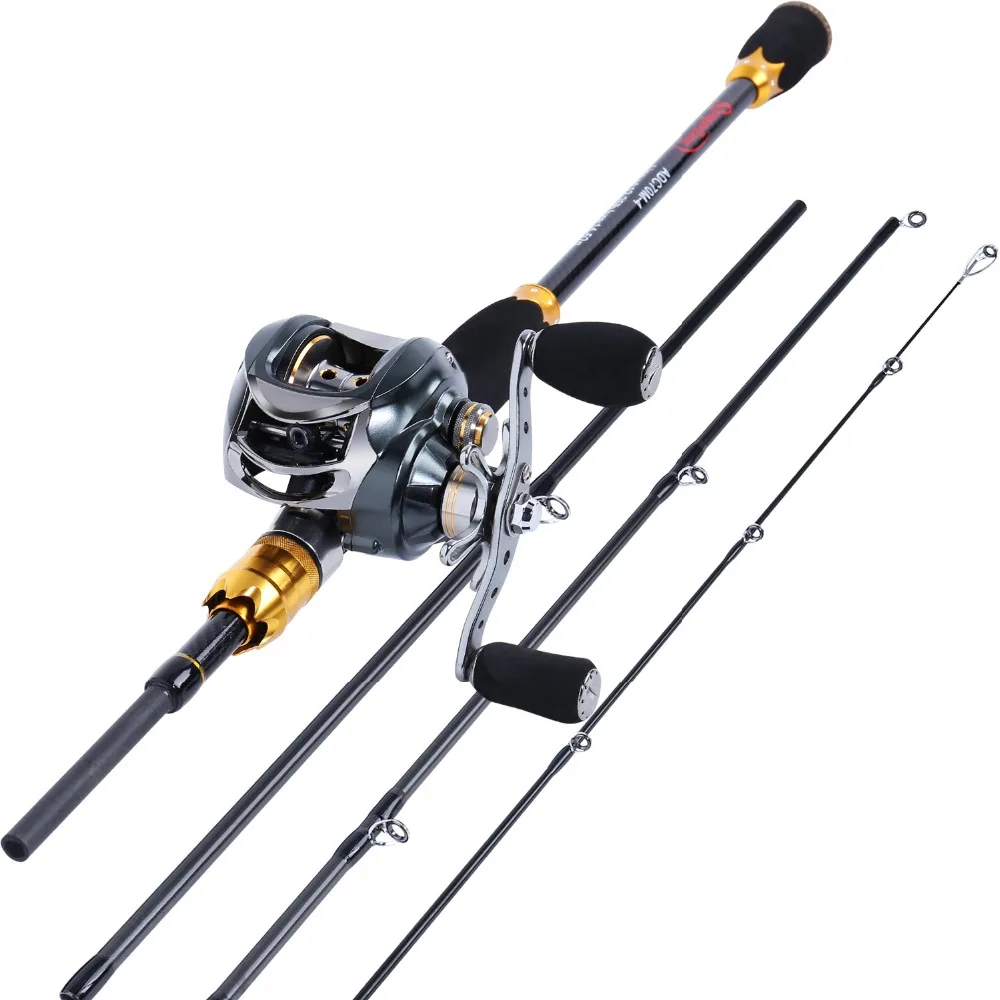 Sougayilang Lure Fishing Rod and Baitcasting Reel 4 Sections Carbon Spinning Lure Rod and Casting Fishing Reel Sets Pesca