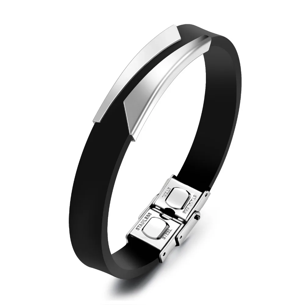 

Simple Design OL Classic Mens Bracelets Bangles Black Genuine Leather Bracelet Men Stainless Steel Braclet Jewelry