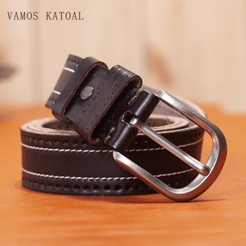 

VAMOS KATOAL leahther belt men Sewing thread genuine leather strap belt for men cowhide luxury strap belt male men belt