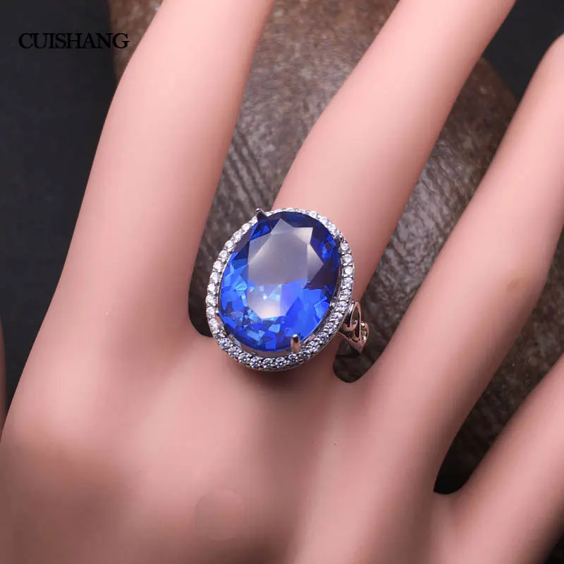 CSJ New Design Elegant 925 Sterling Silver Engagement Rings Tanzanite Sapphire Stones Rings for Woman Girl Fine Jewelry