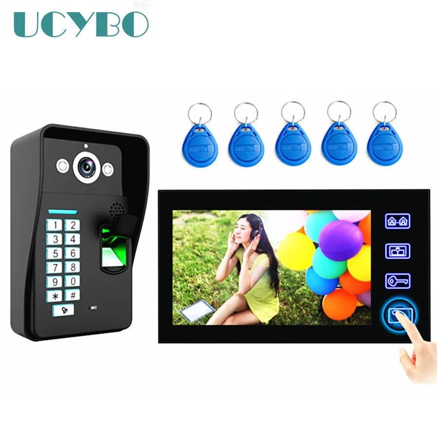 

Touch Key 7" Fingerprint Video Door Phone Intercom System Doorbell Video doorphone w/ Fingerprint RFID Access Control
