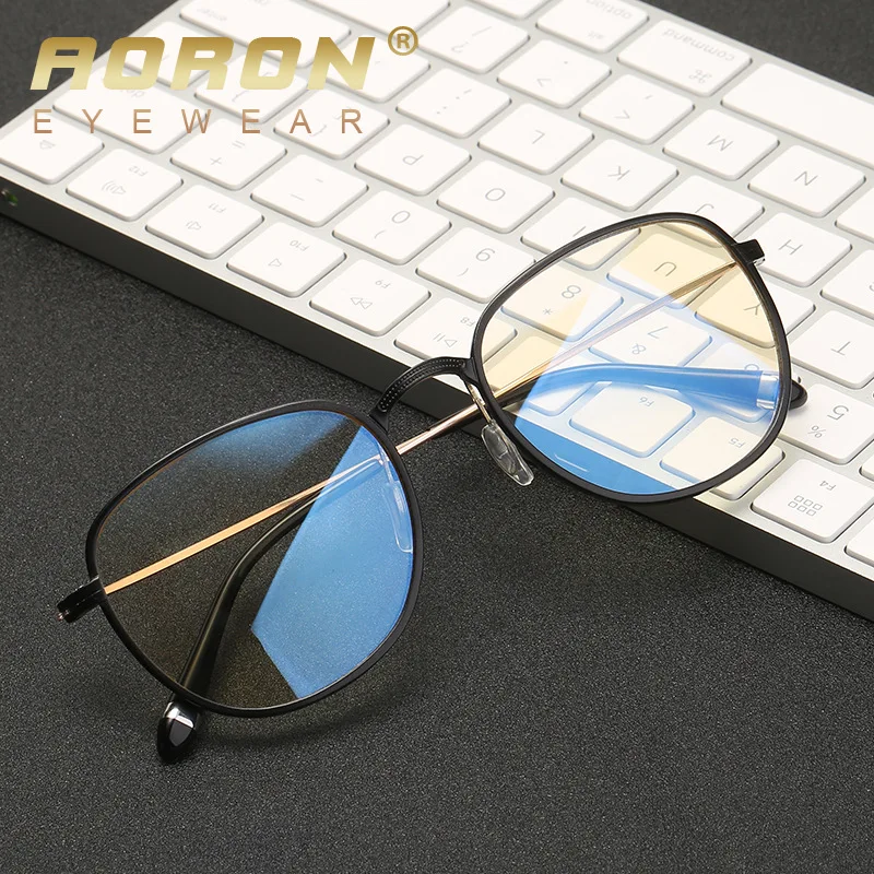 

AORON Aluminum magnesium Anti Blue Light Computer Glasses Vintage Eyeglass Woman Frame Oversize Men Optic Eyewear