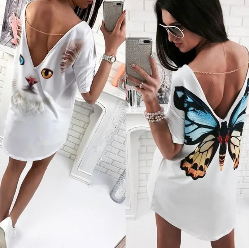 White Printing TShirt 3D Cat Butterfly T-Shirt Women Tops Casual Female Round Neck Short Sleeve Fashion Top Tee Shirts Plus Size