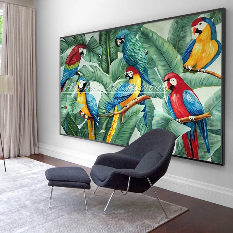

Arthyx Large Size Hand Painted Parrot Animals Oil Paintings Modern Abstract Canvas Pictures Wall Art Posters For Room Home Decor