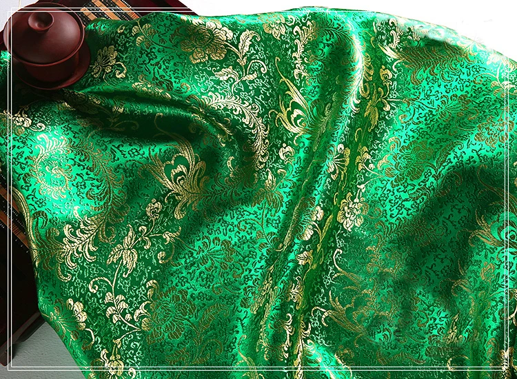 Высокое качество парча жаккард полиэстер зеленый фон золотой феникс хвост ткань для лоскутных тканей Женское платье 100x90
