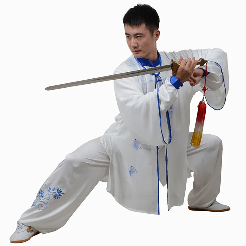 Custom Tai Chi Sets Embroidered Flower Stretch Rayon Martial Art Uniform Women Morning Exercise