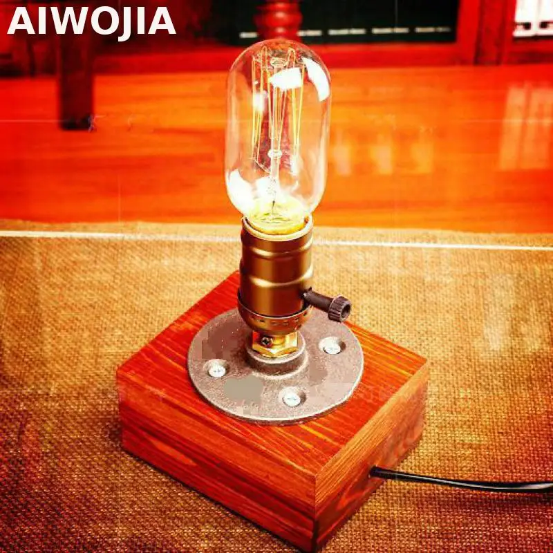 

Retro Coffee Shop Table Lamp Wood Vintage Desk Lamp Dimmable 40W Edison Bulb 220V Bedroom Bar Table Light Desk Light wooden