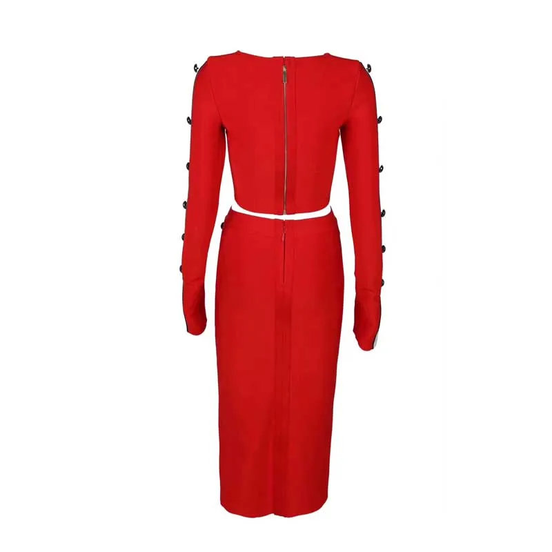 Partito Natale Night Abiti Di Vestito Dalla Manica Sexy Donne Elegante Rosso Club Lunga Fasciatura Modo Delle Del Aderente 6B7pY