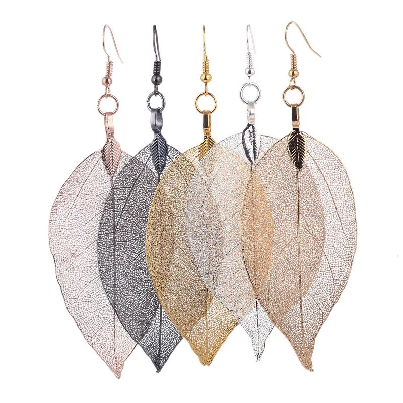 New arrival top quality natural leaf dangle earring Rose Gold silver plated Leaves drop earrings