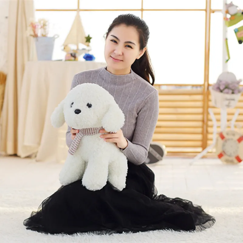 25cm Scarf Tactic dog plush toy poodle dog doll simulation high-end For Children's Gift Kids Toys - Цвет: Белый