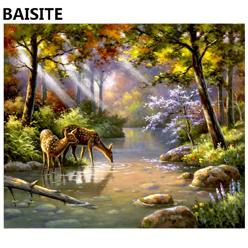 

BAISITE Frameless DIY Oil Painting Pictures By Numbers On Canvas Wall Pictures Wall Art For Living Room Home Decoration 949