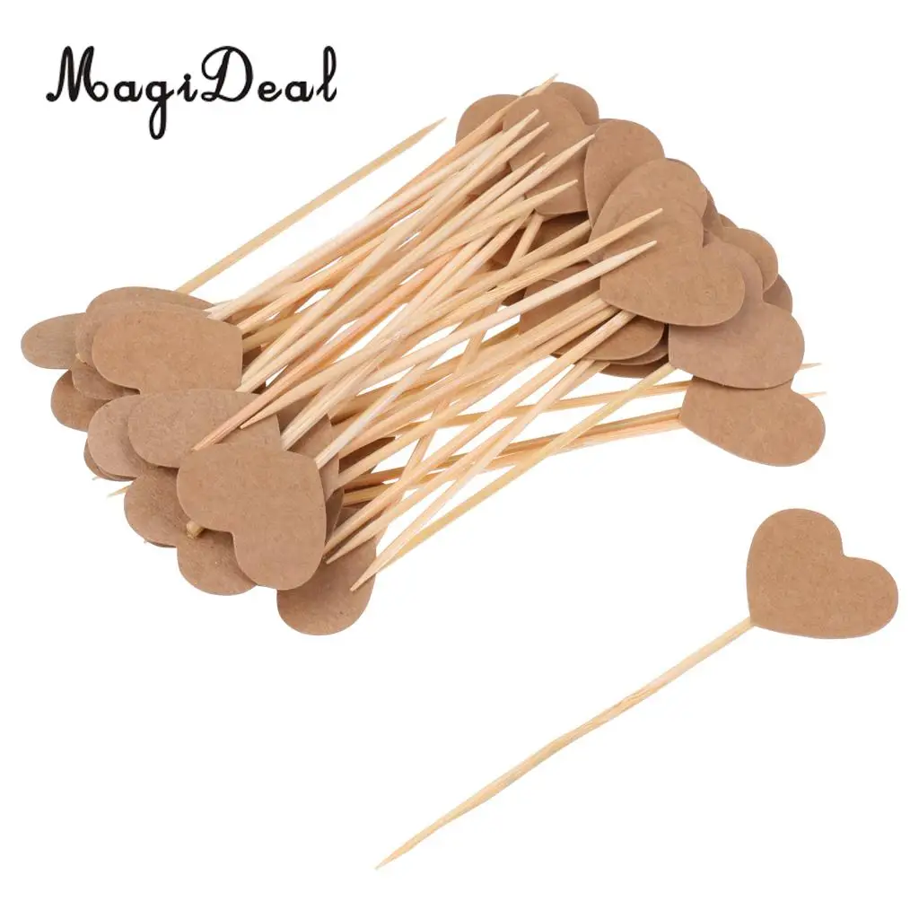 MagiDeal Craft Paper Rustic Heart Cupcake Cake Topper Flags Pick Wedding Party Decor 