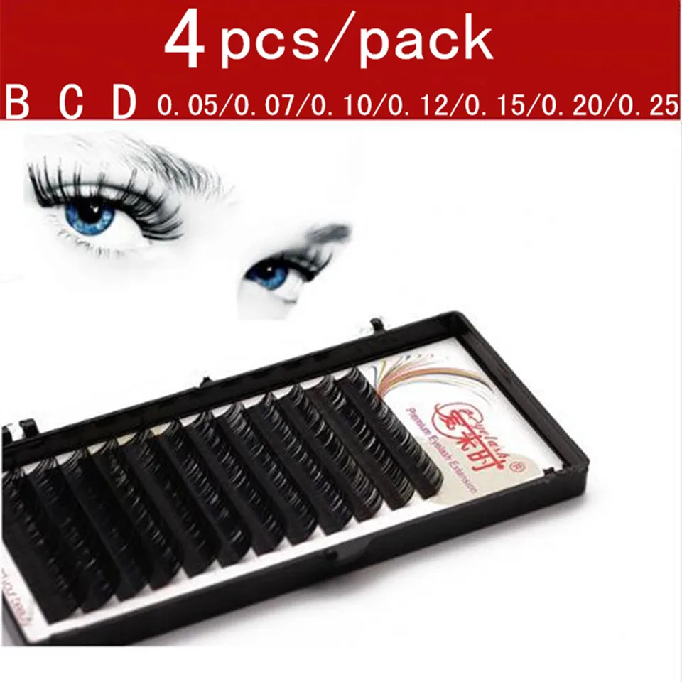 

4 Trays/Lot High Quality individual eyelashes 0.05-0.25 mmThickness B C D Curl hand made silk lashes natural Eyelash Extensions