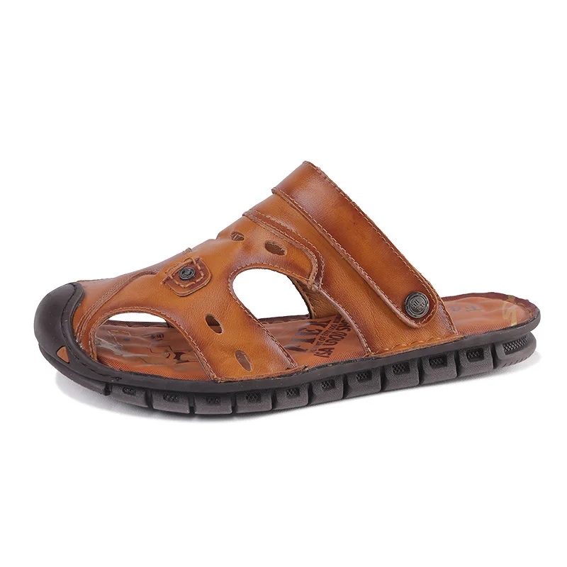 Сандалии из натуральной кожи; летние мужские сандалии высокого качества; большие размеры 48; пляжная обувь; мягкие сандалии; воздухопроницаемые Тапочки