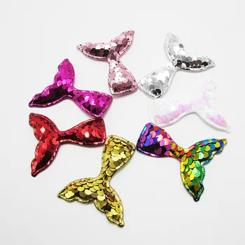 

5x5.5cm 20pcs/lot Sequin Fish Tail Padded Applique for DIY Children Hair Accessories, Appliques For Clothes Sewing Supplies