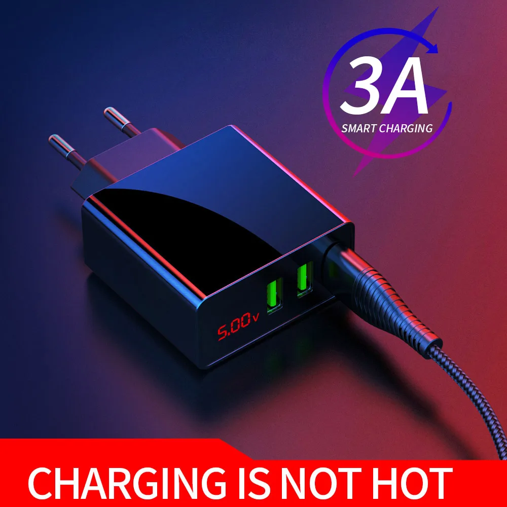 Mobile Phone Charger LED Display 3 USB Charger for iPhone Samsung Xiaomi EU Travel Wall Charger for Phone Charging Usb Adapter Mobile Phone Charger LED Display 3 USB Charger for iPhone Samsung Xiaomi EU Travel Wall Charger for Phone Charging Usb Adapter