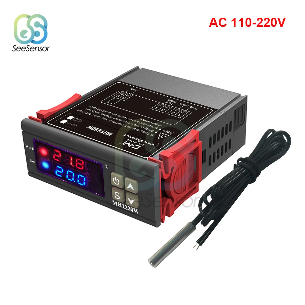 

MH1220W AC 110-220V 10A Dual Display Digital Temperature Control Thermostat Regulator Controller -40~120C NTC Sensor Probe