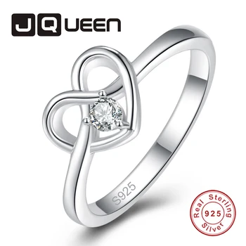

JQUEEN Women Wedding 100% 925 Sterling Silver Jewelry 2018 White Zircon Romantic Heart Finger Ring For Lover's Gift