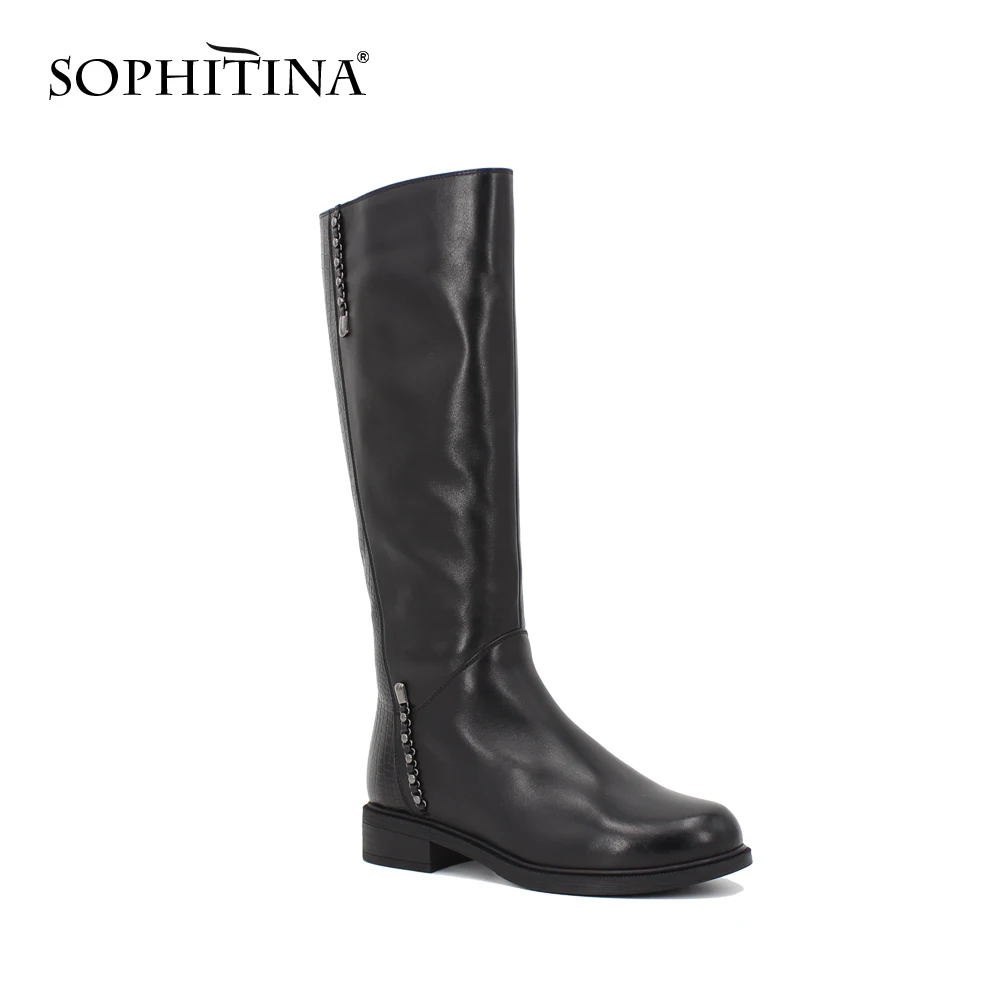 SOPHITINA/Зимняя обувь из натуральной кожи, подкладка из натурального меха и ворсина. Женские сапоги с округленным мыском на низком каблуке и удобной подошве. Теплые сапоги декорированы фурнитурами. Комфорная обувь.B33 - Цвет: Black Cow leather