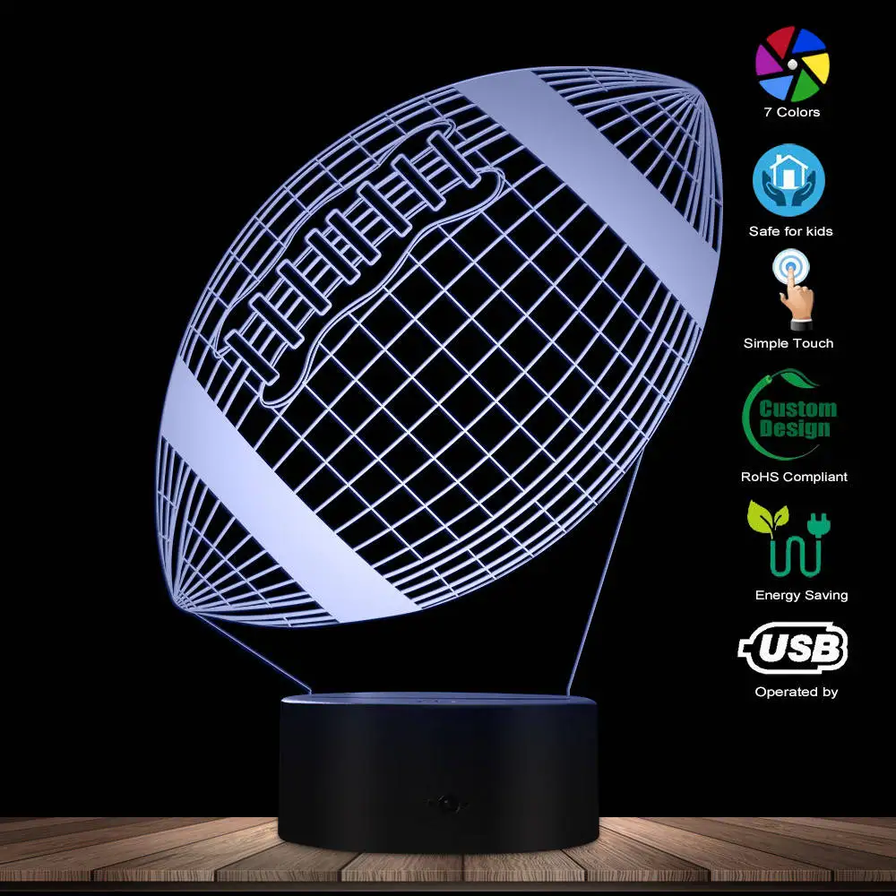 Американский футбол 3D оказать каркасной голограмма ночь настольная лампа регби Оптические иллюзии светодиодный свет любителей спорта
