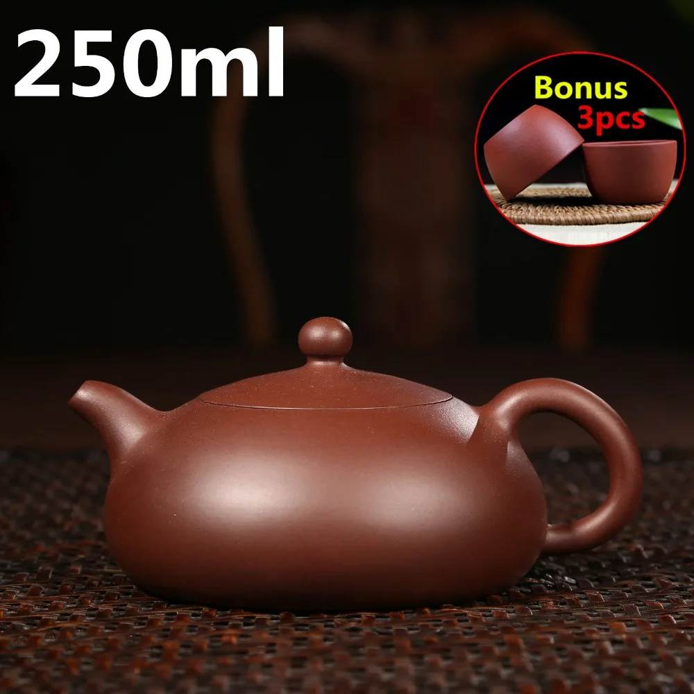 

2017 Chinese Handmade Tea Pot Teapots 250ml Yixing Zisha Tea Set Kettle Purple Clay Teapot Kung Fu Tea Set Bonus 3 Cups