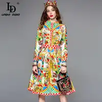 LD LINDA DELLA Autumn Fashion Designer Long Sleeve Dress Women's Gorgeous Pattern Printed A Line Vintage Shirt Dress vestido