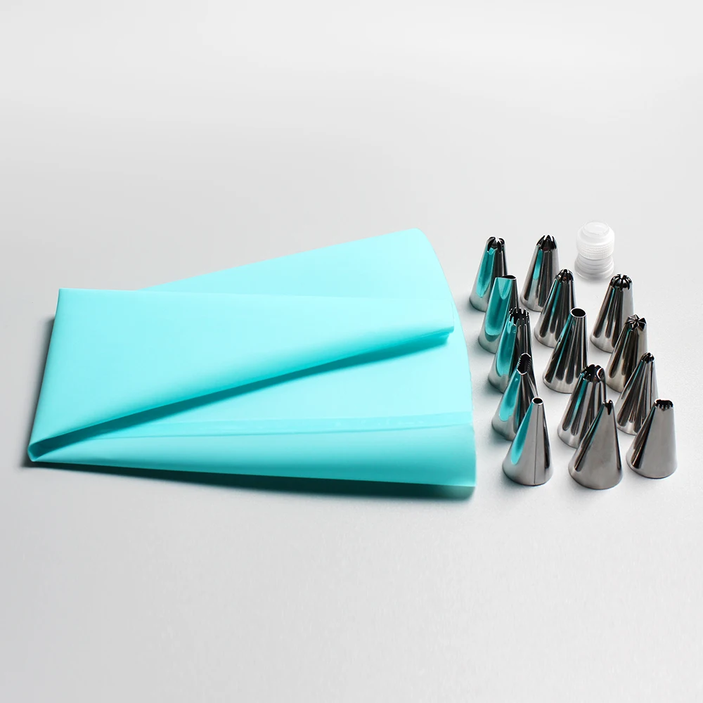 

16Pcs/Set Silicone Pastry Bag Ice Piping Cream Cake Decorating Squeeze Tool+14Pcs Nozzle Tips Set +Coupler Converter