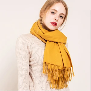Элегантные желтые зимние теплые шарфы CashmereScarf для женщин, однотонные шарфы унисекс цвета хаки, Длинные дамские шали - Color: Light Yellow