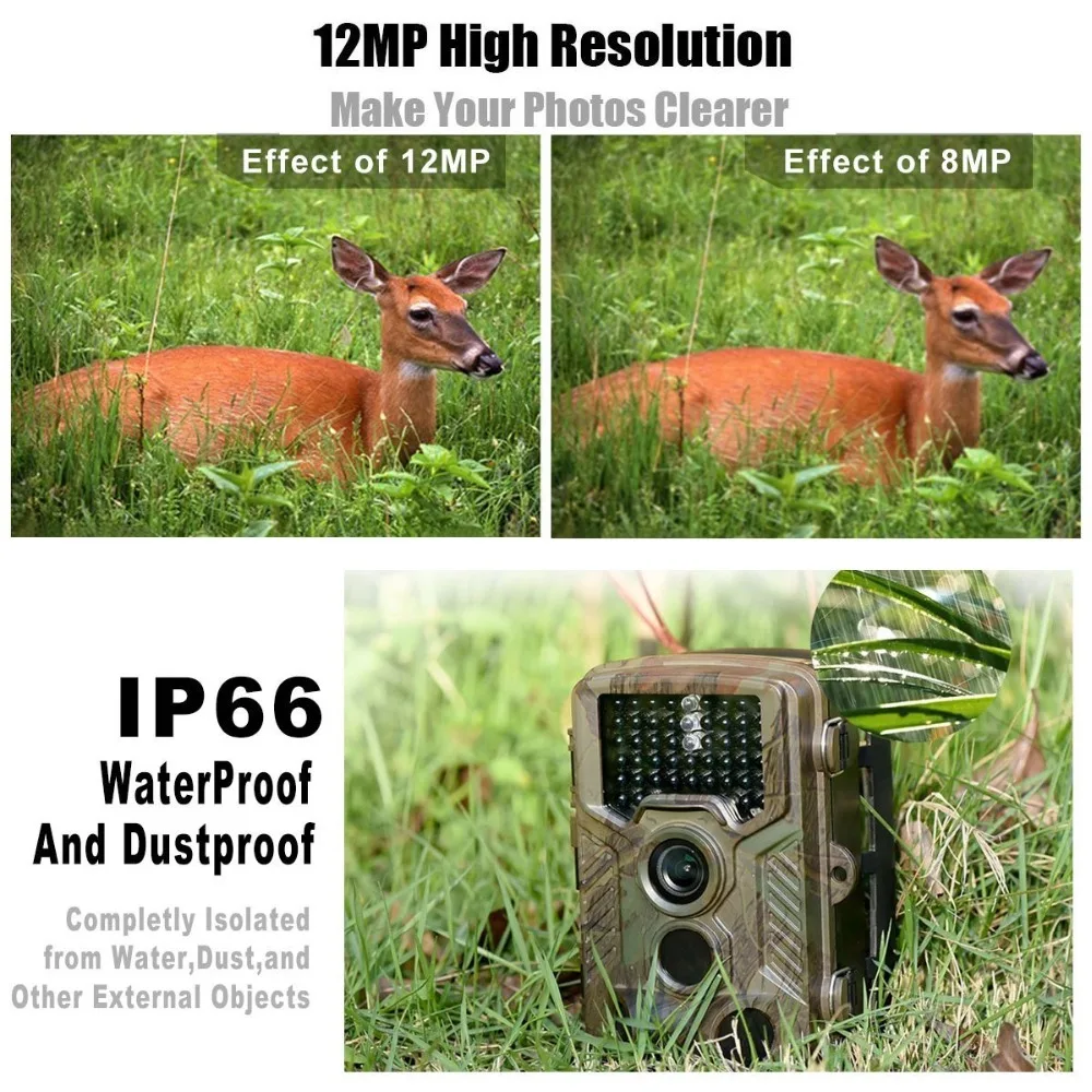 IP66 Hunting Trail Camera H-801 Full HD 12MP 1080P Video Night Vision Camera Trap Scouting Infrared MMS GPRS with High Quality