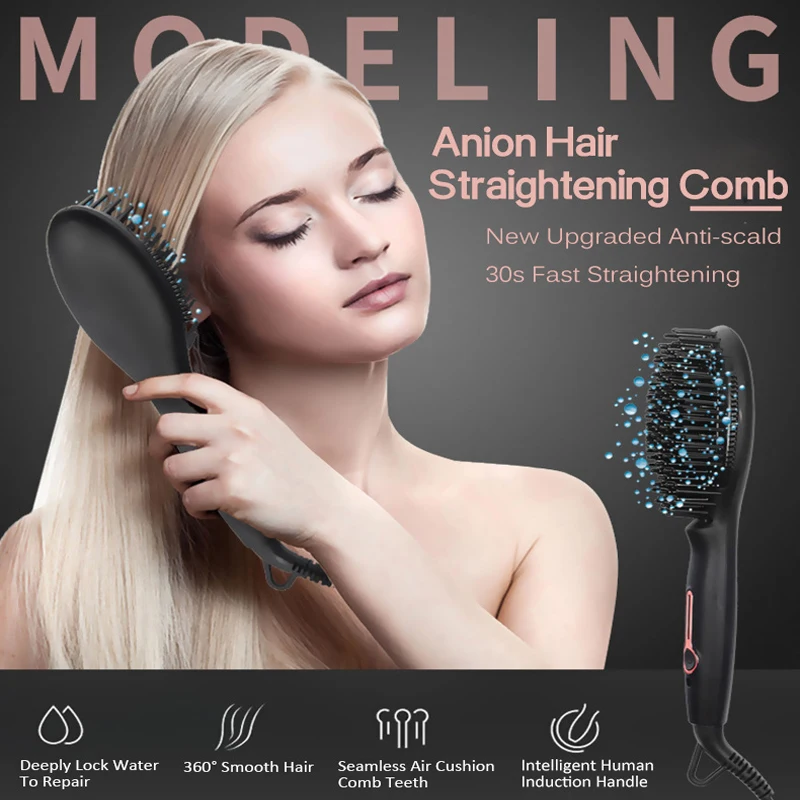 

Mini Hair Straightener Comb Fast Heated Hair Brush Straightener Professional Straightening Iron For Travel Hair Iron