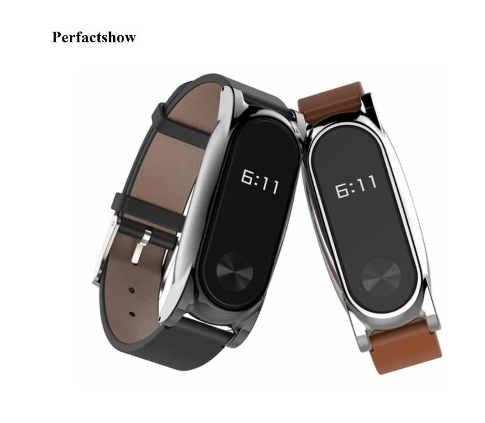 Xiao mi mi Band 2 Bracelet en cuir sangle ceinture clip en métal pour mi  Band 2 Smart mi Band Bracelet de remplacement avec film protecteur |  AliExpress