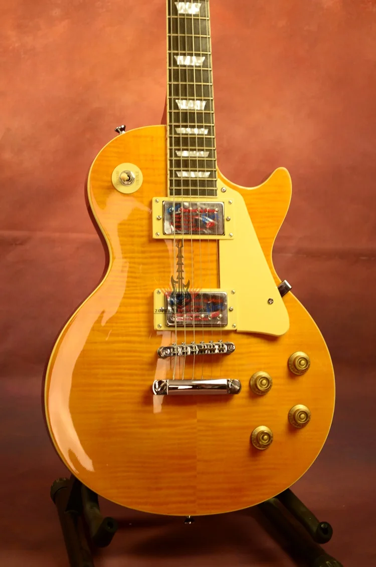 

Accept Custom Any Wood Any Style Electr Electric Guitar Guitarra 6 String Picea Built-in Tuner LP DIY Wood Khaki