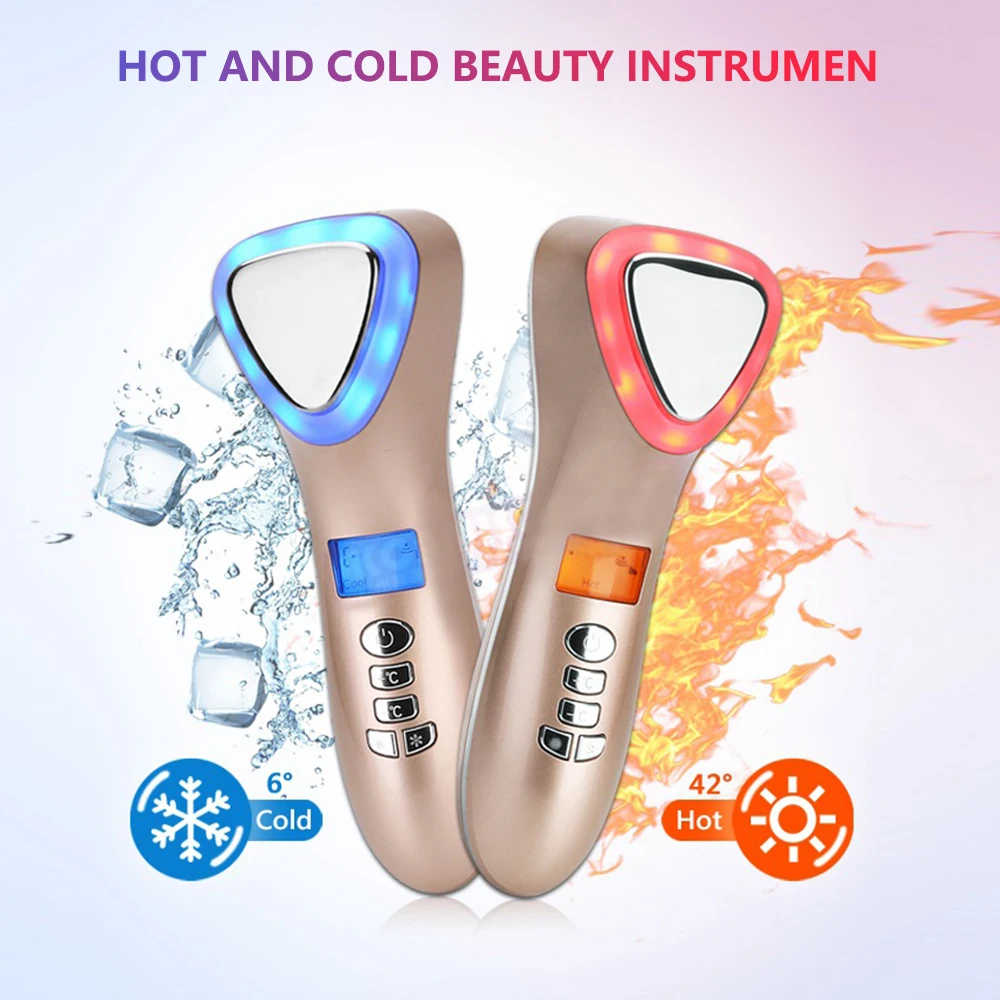 Hot Cold Hammer Facial Lifting Ultrasonic Cryotherapy LED Vibration Massager Face Body Spa Import Export Beauty Salon Machine